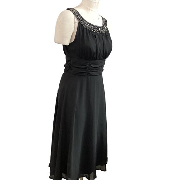 Connected Apparel Black Chiffon Evening Dress Beaded Neckline Sz 6 #222D - Picture 3 of 10